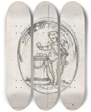 Triptych art skateboard deck of Hubertfranois Gravelot Design For A Boxlid_7 by Hubert-Franois Gravelot (1699-1773)