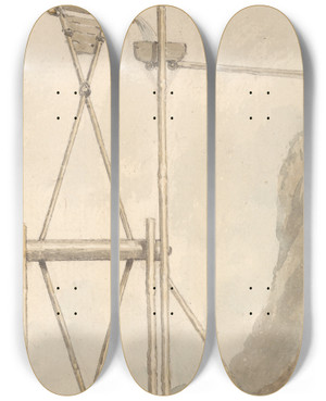 Triptych art skateboard deck of William Alexander Section Of A Wheel For Elevating Water by William Alexander (1767-1816)