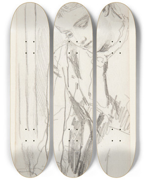 Triptych art skateboard deck of Winslow Homer Figure Of A Woman by Winslow Homer (1836-1910)
