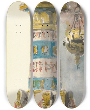 Triptych art skateboard deck of Thomas Grieve Design For An Egyptian Column_4 by Thomas Grieve