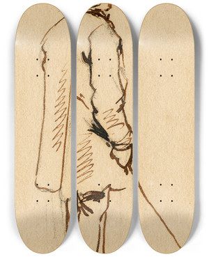 Triptych art skateboard deck of Pieter Van Loon Staande Hengelaar by Pieter Van Loon (1801-1873)