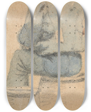 Triptych art skateboard deck of Samuel Prout A Seated Peasant Boy Seen From Behind by Samuel Prout (1783-1852)