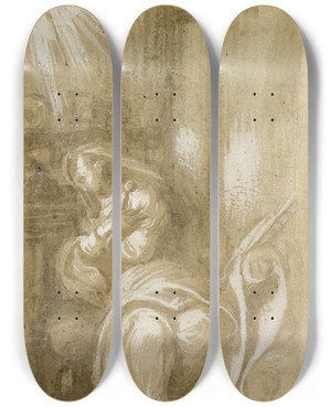Triptych art skateboard deck of Camillo Boccaccino Study For The Virgin Annunciate by Camillo Boccaccino (1504-1546)