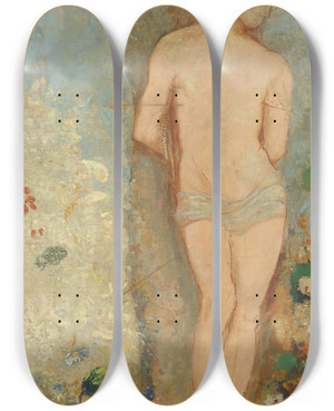Triptych art skateboard deck of Odilon Redon Saint Sebastian by Odilon Redon (1840-1916)