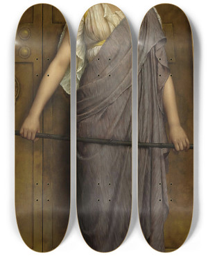 Triptych art skateboard deck of John William Godward At The Gate Of The Temple by John William Godward (1861-1922)