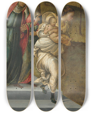 Triptych art skateboard deck of Francesco Granacci John The Baptist Being Carried To Zacharias by Francesco Granacci (1469-1543)