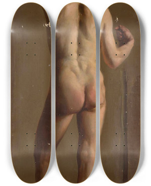 Triptych art skateboard deck of Kazimierz Alchimowicz Nude Of A Standing Man Back View by Kazimierz Alchimowicz (1840-1916)