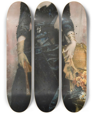 Triptych art skateboard deck of Alfred Stevens Portrait Of La Baronne Du Mesnil De Saintfront by Alfred Stevens (1817-1875)