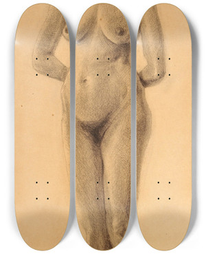 Triptych art skateboard deck of Lilly Walther Seisev Naisakt_1 by Lilly Walther (1866-1946)
