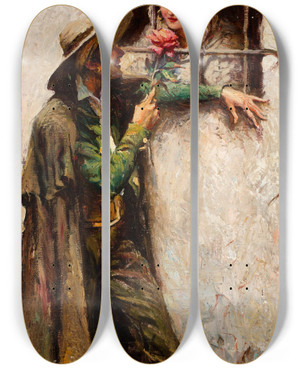 Triptych art skateboard deck of William Henry Dethlef Koerner At The Window_1 by William Henry Dethlef Koerner (1878-1938)