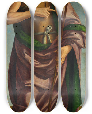 Triptych art skateboard deck of Antoniazzo Romano John The Baptist by Antoniazzo Romano (1430-1510)