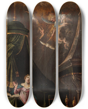 Triptych art skateboard deck of Jean De Saintigny Lannonciation by Jean de Saint-Igny (1600-1647)