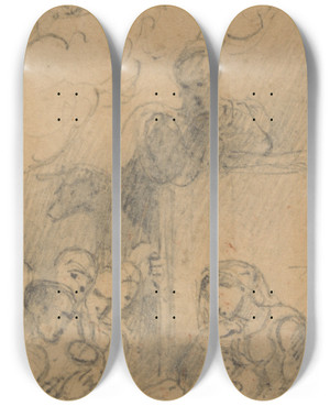 Triptych art skateboard deck of Richard Westall The Birth Of Christ by Richard Westall (1765-1836)