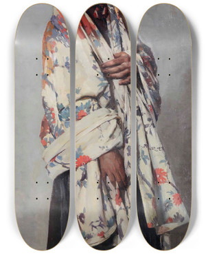 Triptych art skateboard deck of Cesare Viazzi Il Mezzaro by Cesare Viazzi (1857-1943)