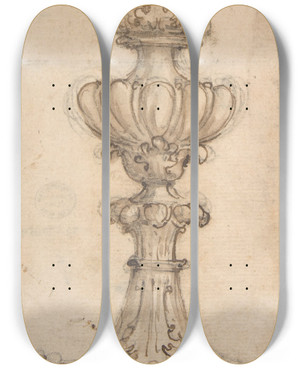 Triptych art skateboard deck of Giovanni Battista Foggini Design For A Chalice by Giovanni Battista Foggini (1652-1725)