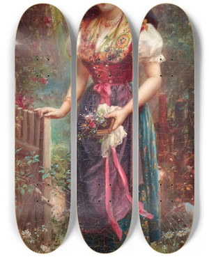 Triptych art skateboard deck of Hans Zatzka Off To Church by Hans Zatzka (1859-1945)