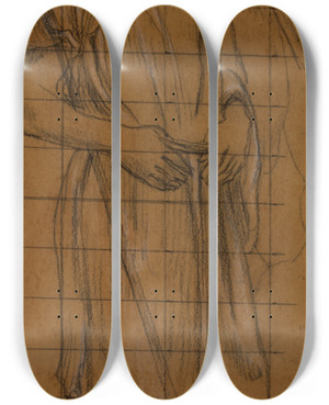 Triptych art skateboard deck of Pierre Puvis De Chavannes Homme Drap Debout Et Tude Dhomme Tenant Une Lance by Pierre Puvis De Chavannes (1824-1898)