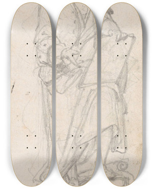 Triptych art skateboard deck of Nicaise De Keyser Statue Of The Engraver Pieter Martinasie by Nicaise De Keyser (1813-1887)