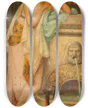 Triptych art skateboard deck of Josef Shs Roman Beauty At A Spring by Josef Suhs (1882-1961)