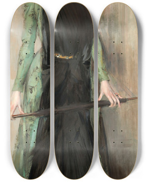 Triptych art skateboard deck of Giovanni Boldini Portrait Of Madame Rogerjourdain by Giovanni Boldini (1842-1931)