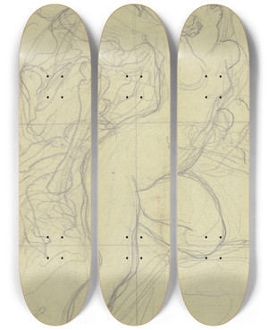 Triptych art skateboard deck of Victor Mller Weiblicher Akt Den Tod Im Nacken by Victor Muller (1829-1871)