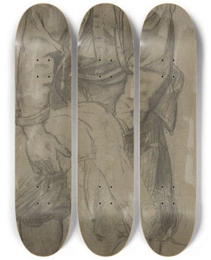 Triptych art skateboard deck of Adolph Tidemand Figure Of A Man Leaning Forward by Adolph Tidemand (1814-1876)