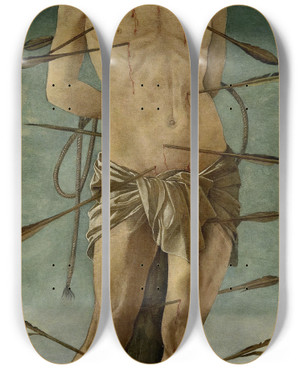 Triptych art skateboard deck of Francesco Bonsignori St Sebastian by Francesco Bonsignori (1455-1519)