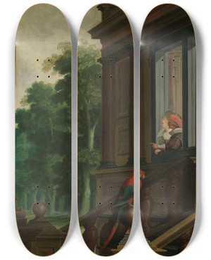 Triptych art skateboard deck of Dirck Van Delen A Sevenpart Decorative Sequence An Outdoor Stairway_3 by Dirck Van Delen (1604-1671)