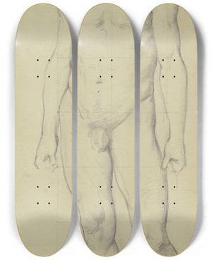 Triptych art skateboard deck of Jakob Becker Stehender Mnnlicher Akt Mit Kopftuch by Jakob Becker (1810-1872)