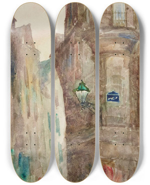 Triptych art skateboard deck of Julia Beck La Rue De Lhtel De Ville En 1907 by Julia Beck (1853-1935)