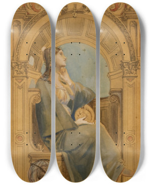 Triptych art skateboard deck of Lucolivier Merson Les Sciences by Luc-Olivier Merson (1846-1920)