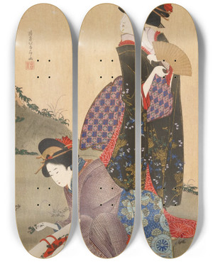 Triptych art skateboard deck of Shiichi Tajima Masterpieces Selected From The Ukiyoye School Pl34 by Shiichi Tajima (1869-1920)