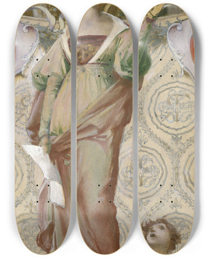 Triptych art skateboard deck of Lucolivier Merson Le Chant by Luc-Olivier Merson (1846-1920)