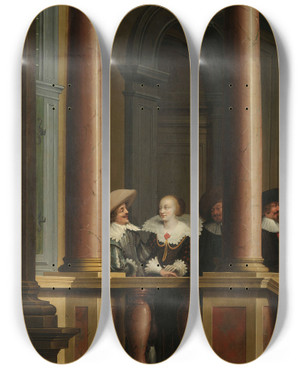 Triptych art skateboard deck of Dirck Van Delen A Sevenpart Decorative Sequence An Outdoor Stairway_2 by Dirck Van Delen (1604-1671)