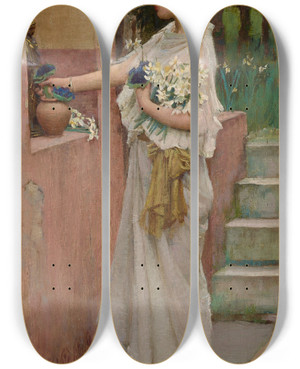 Triptych art skateboard deck of John William Waterhouse A Roman Offering by John William Waterhouse (1849-1917)