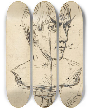 Triptych art skateboard deck of Phil May Phil Mays Bust Has He by Phil May (1864-1903)