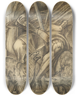 Triptych art skateboard deck of Sir Edward Coley Burnejones Odin by Sir Edward Coley Burne-Jones (1833-1898)