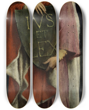 Triptych art skateboard deck of Jules Elie Delaunay Le Droit Ecrit by Jules Elie Delaunay (1828-1891)