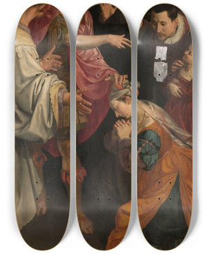 Triptych art skateboard deck of Ambrosius Francken I Miraculous Healing Of Zo by Ambrosius Francken I (1544-1618)