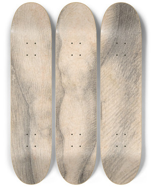 Triptych art skateboard deck of Cristoforo Roncalli Study For Lower Part Of Torso And Legs Of A Young Boy by Cristoforo Roncalli (1552-1626)