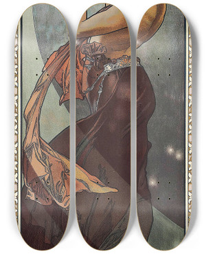 Triptych art skateboard deck of Alphonse Mucha Toile Polaire by Alphonse Mucha (1860-1939)