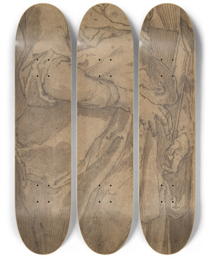 Triptych art skateboard deck of Taddeo Zuccaro Standing Prophet In A Niche Holding A Book by Taddeo Zuccaro (1529-1566)