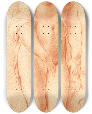 Triptych art skateboard deck of Willem Panneels Venus Og Amor Georg Petels Skulpturgruppe Set Drejet Halvt Mod Hjre by Willem Panneels (1600-1634)