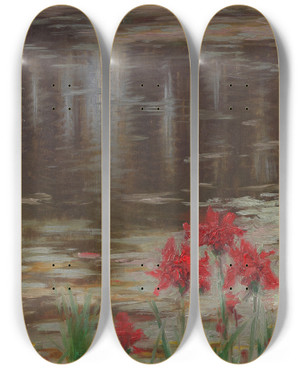 Triptych art skateboard deck of Wilhelm Bernatzik Weiher by Wilhelm Bernatzik (1853-1906)