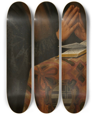 Triptych art skateboard deck of Abraham De Rijcke Lodewijk Clarys by Abraham de Rijcke (1566-1599)