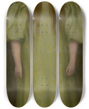 Triptych art skateboard deck of Ferdinand Katona Margita Czbel As A Girl by Ferdinand Katona (1864-1932)