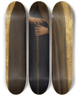 Triptych art skateboard deck of Fra Angelico Saint Anthony Abbot by Fra Angelico (1400-1455)