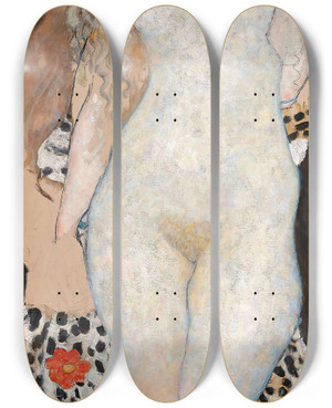 Triptych art skateboard deck of Gustav Klimt Adam And Eve by Gustav Klimt (1862-1918)