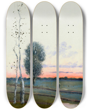 Triptych art skateboard deck of Stefan Popowski Landscape by Stefan Popowski (1870-1937)