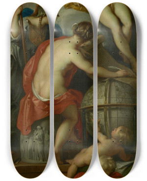 Triptych art skateboard deck of Jacob De Wit Allegory Of The Writing Of History by Jacob de Wit (1695-1754)